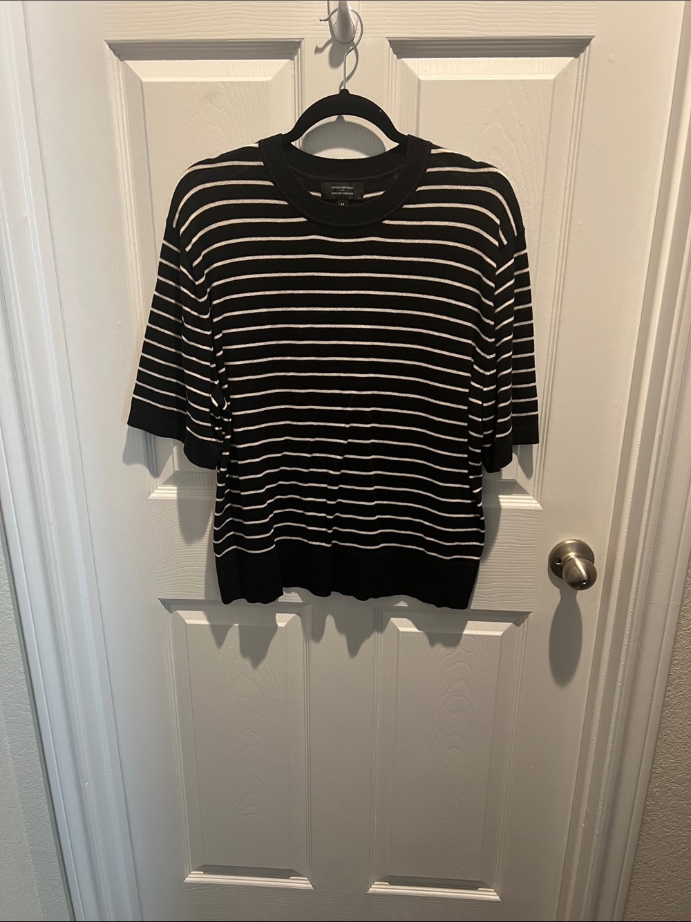 Banana Republic Black and White Striped Crewneck Top